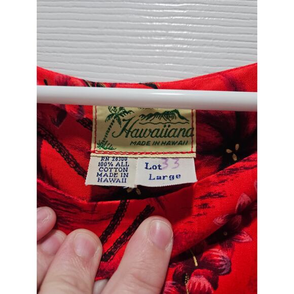 Vintage Hawaiiana Red Floral Muumuu Sleeveless Dress Made in Hawaii L Cotton - Picture 2 of 5